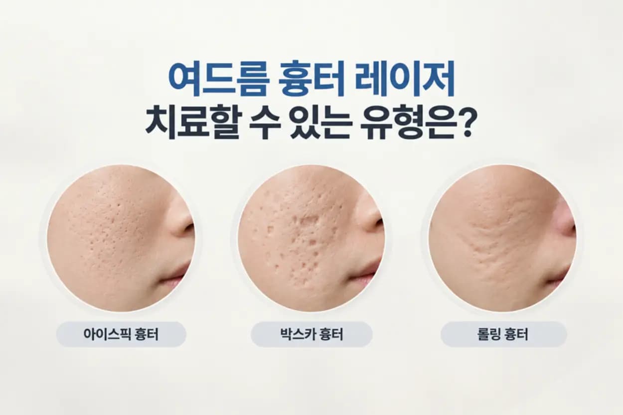 아이스픽 박스카 롤링 세 가지 패인 흉터 단면을 나란히 비교한 여드름 흉터 레이저 썸네일