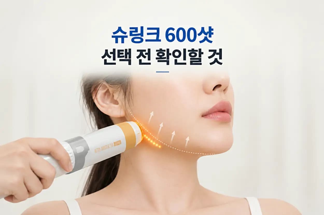 초음파 핸드피스가 얼굴 아래쪽을 조사하는 장면을 나타내는 썸네일