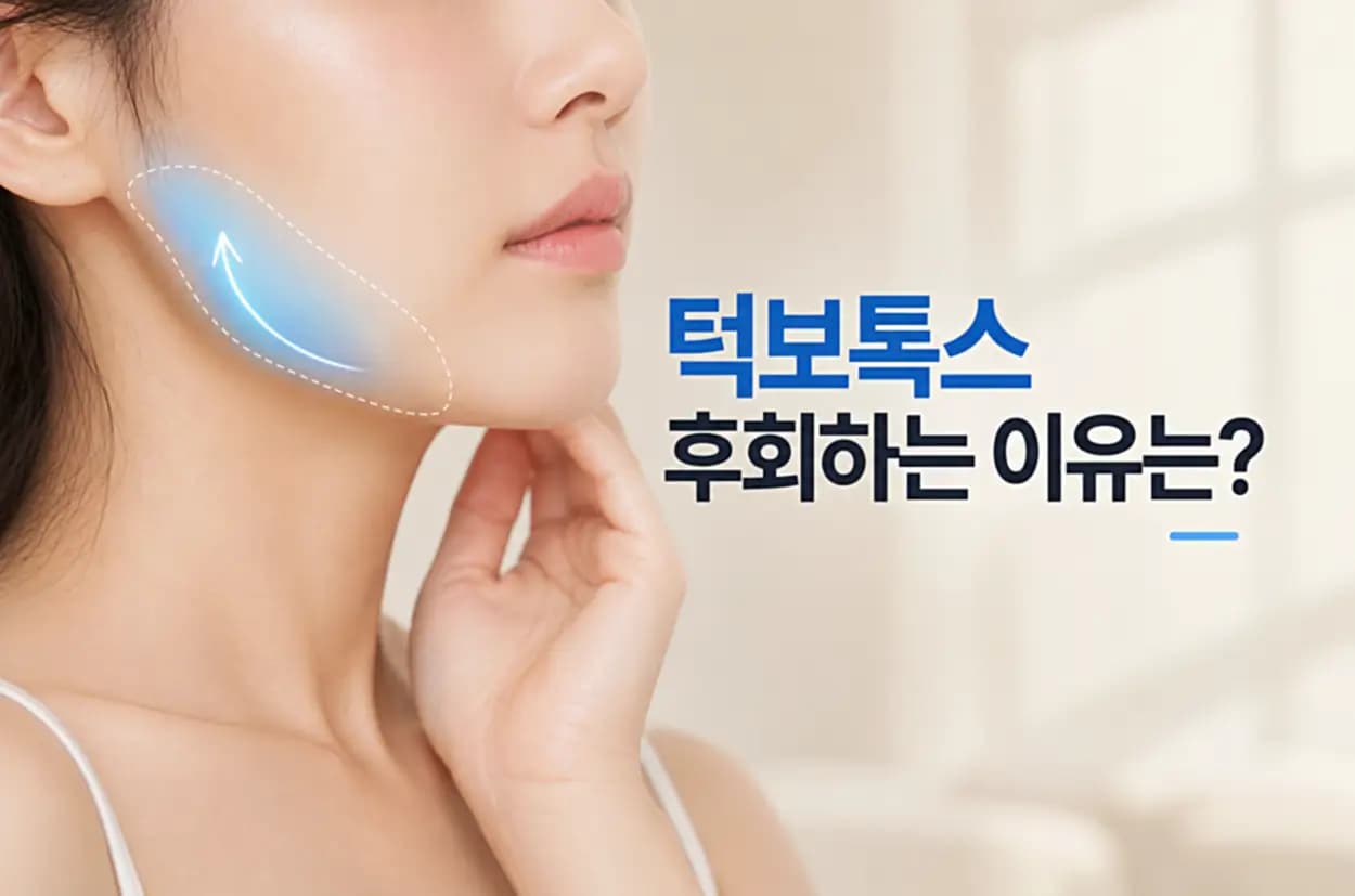 턱보톡스 시술 후 볼패임과 피부 처짐 등으로 후회하는 이유를 설명하는 턱선 변화 이미지